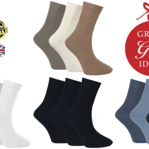 New Men's Multi Pack Non Elastic Grip 100% Cotton Flexi Soft Top Diabetic Socks