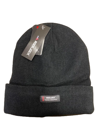 New Men's 'Rock Jock 703' Knitted Ribbed Winter Thermal Beanie Lined Black Hat