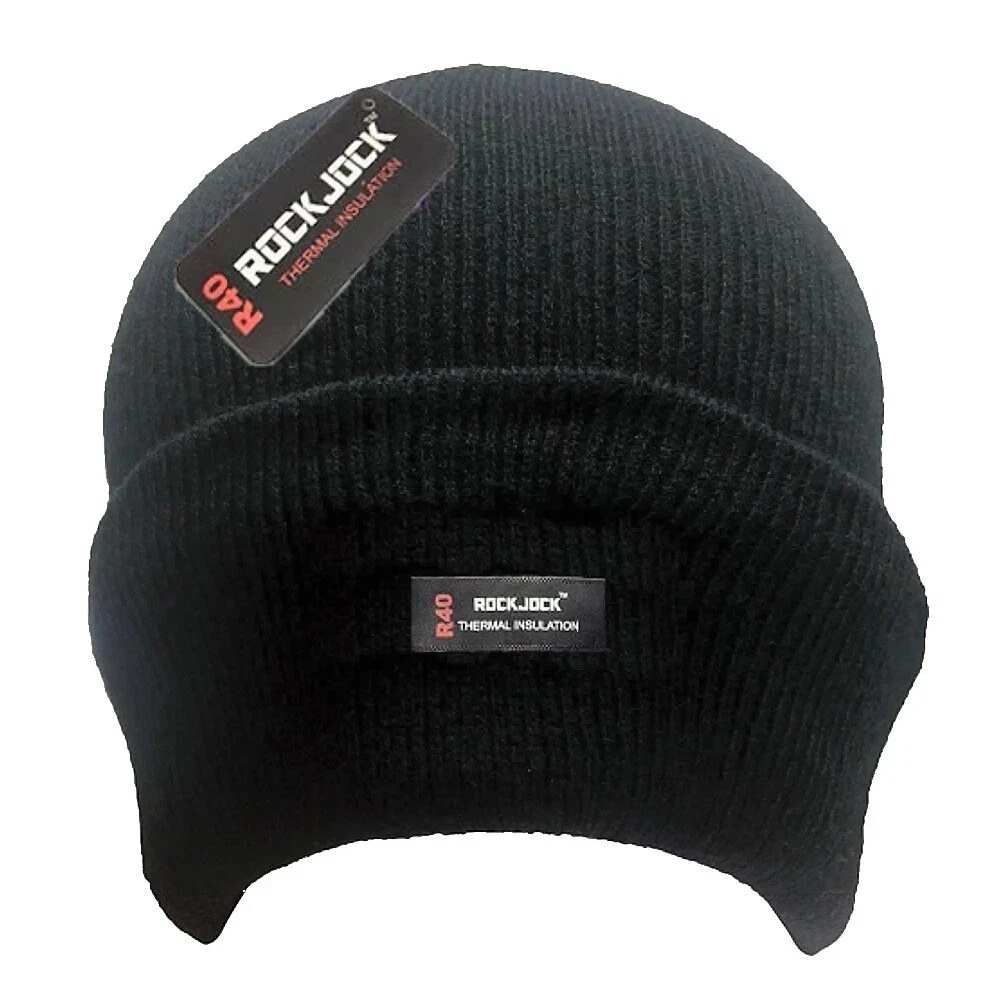 New Men's 'Rock Jock 703' Knitted Ribbed Winter Thermal Beanie Lined Black Hat - Image 3