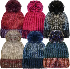 New Unisex Acrylic Chunky Marl Knitted Ski Bobble Winter Hat By Rockjock