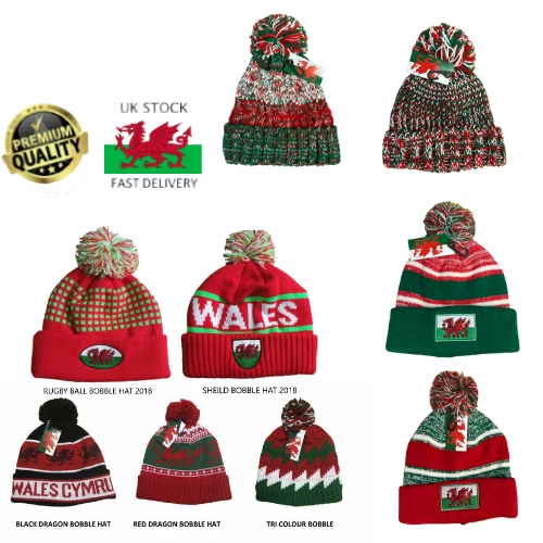 New Unisex Wales Welsh Cymru Warm Winter Football Rugby Bobble Hats - Image 2