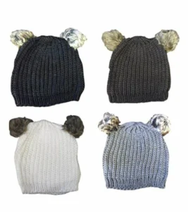 New Women’s Girls Double Faux Fur Pom Pom Knitted Beanie Hat By Flagstaff