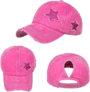 Ponytail Baseball Cap for Women High Messy Bun Caps Washed Cotton Hats