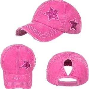 Ponytail Baseball Cap for Women High Messy Bun Caps Washed Cotton Hats