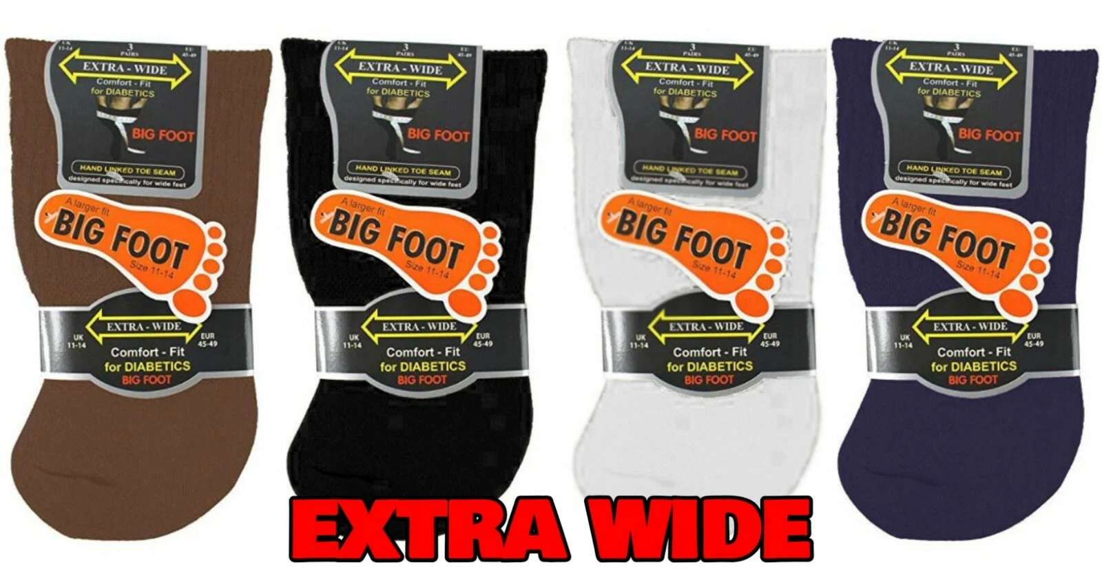 New Men's 3 Pair Pack Extra Wide Non Elastic Diabetic Big Foot Socks UK 11-14